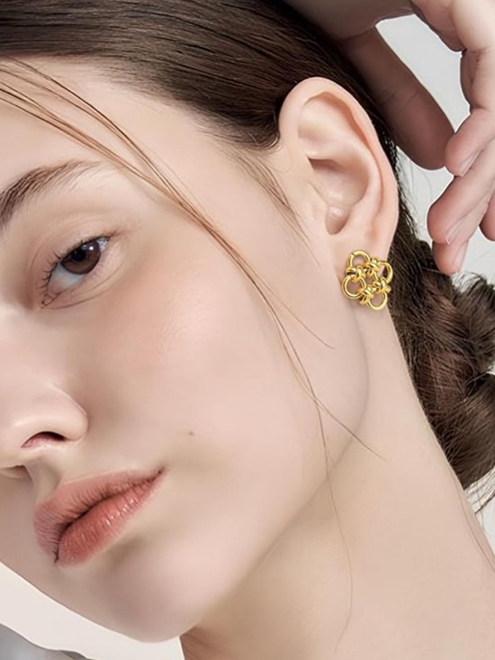 Anthropologie Jewelry - Delicate Trendy 14K Gold Plated Floral Knot Stud Hypoallergenic Earrings